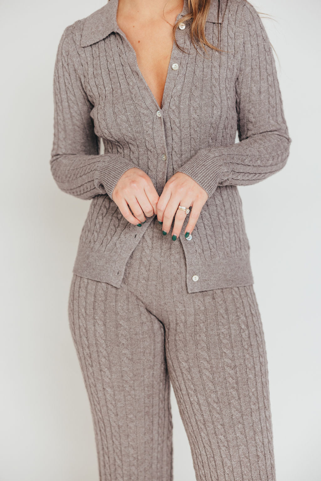 Premium Willow Cable Knit Cardigan in Greige - Nursing Friendly