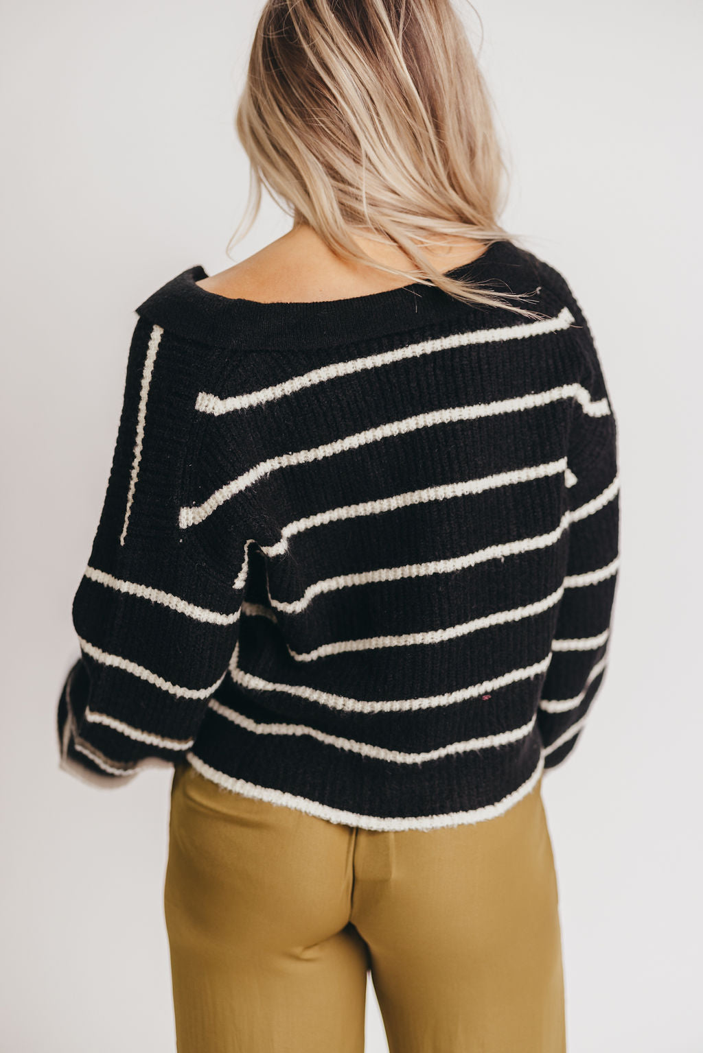 Holden Striped Collar Sweater in Black/Ivory