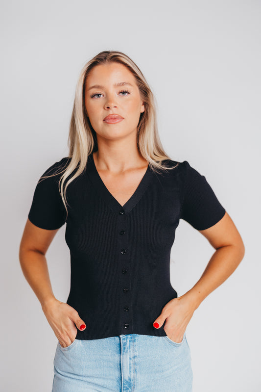 Lorin Short Sleeve Button Front Cardigan in Black