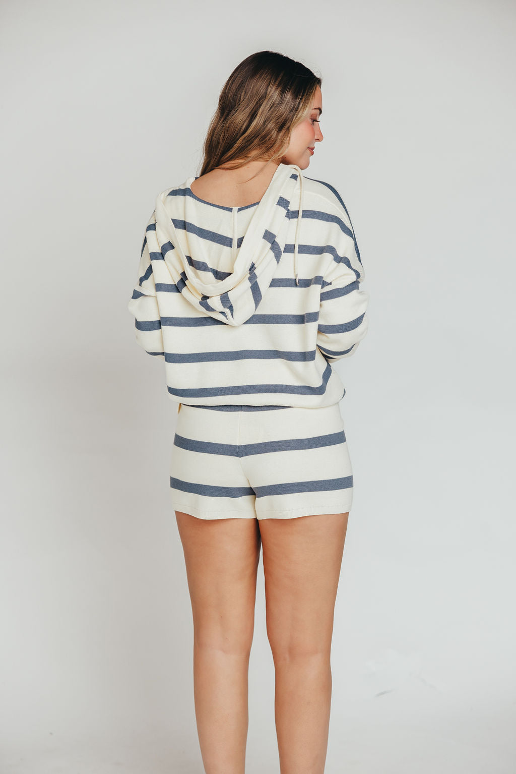 Brighton Pullover Top in White and Slate Blue Stripe