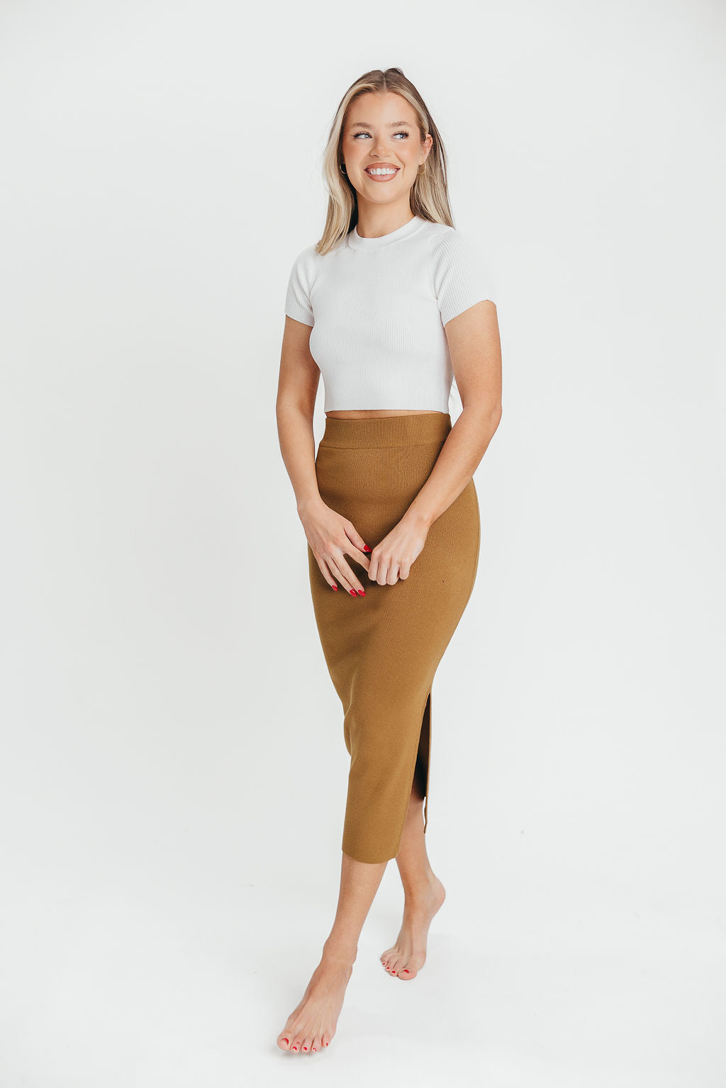 Alanna Knit Midi Skirt in Golden Kiwi
