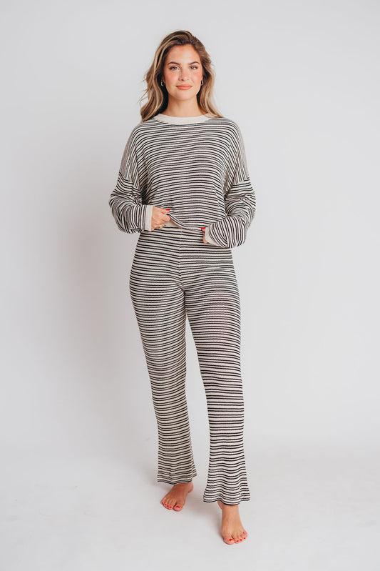 Denver Striped Sweater Knitted Top and Pant Set in Black/White