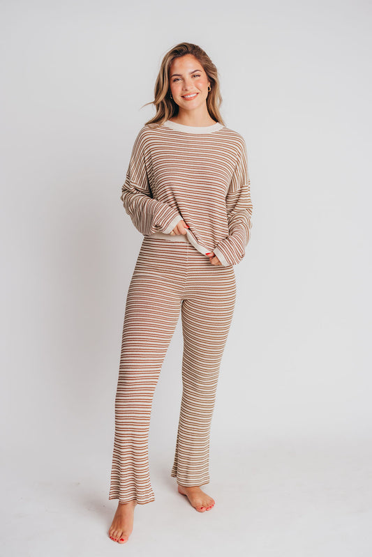 Denver Striped Sweater Knitted Top and Pant Set in Brown/Beige