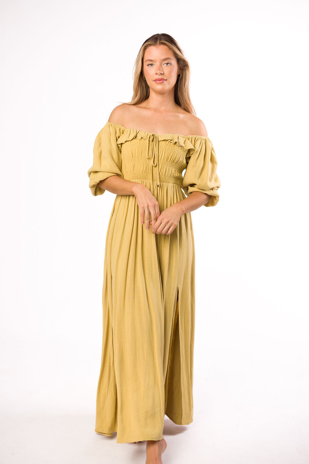 Off the shoulder smocked maxi dress best sale