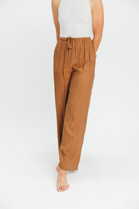 Shae Textured Loose Pants in Brown
