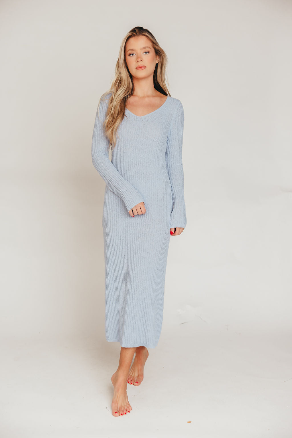 Joline Textured Sweater Maxi Dress in Light Blue