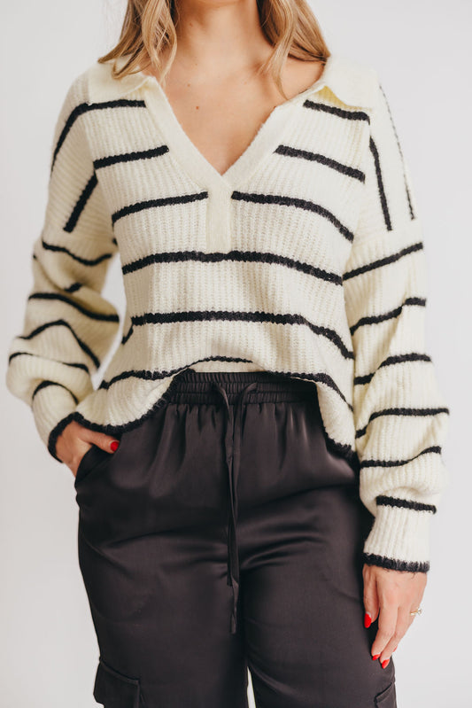 Holden Striped Collar Sweater in Ivory/Black