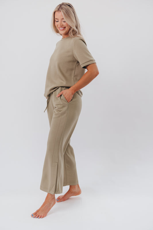 Pam Butter Modal Wide Leg Pants with Side Binding from P. CILL in Light Olive