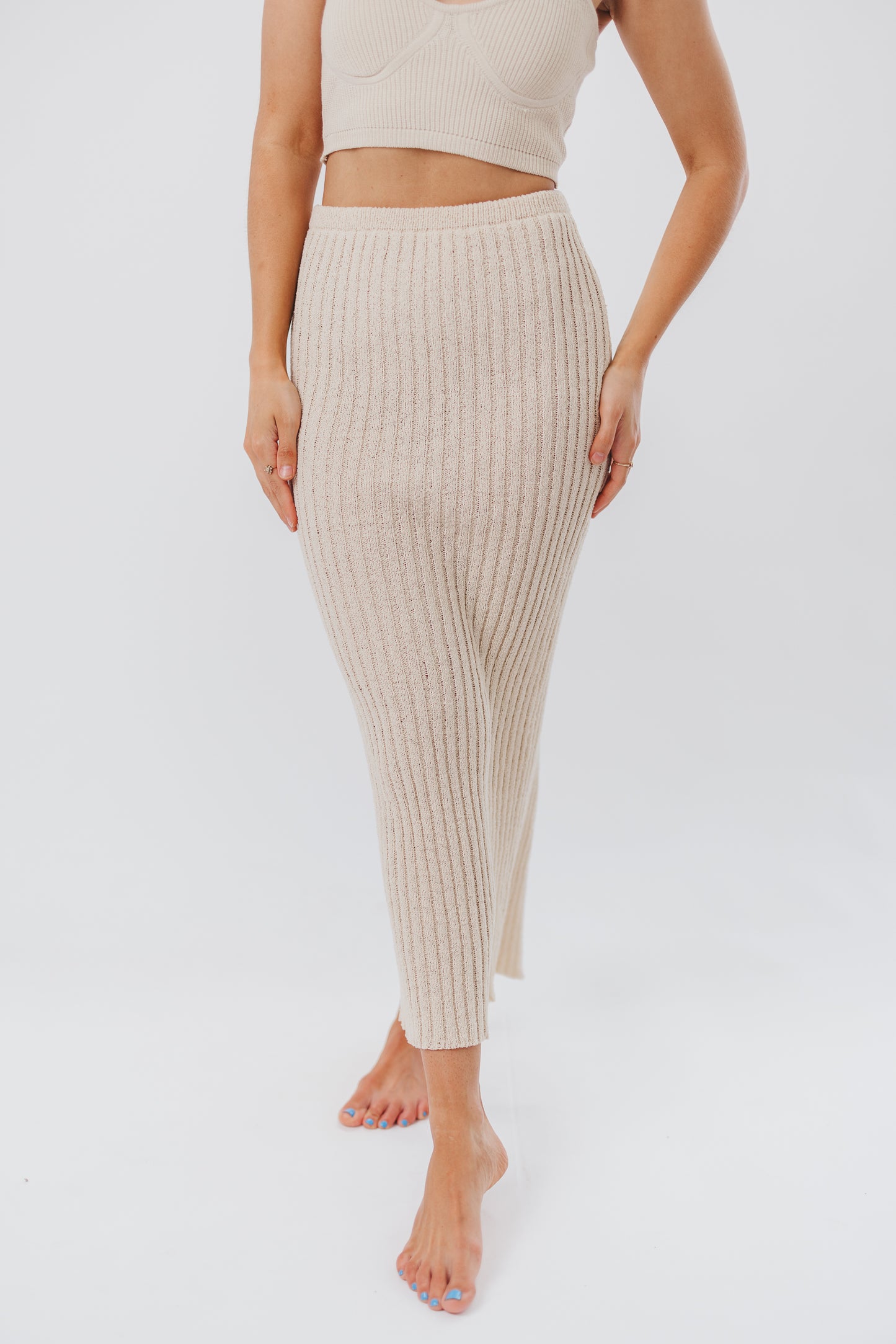 Alicia Sweater Knit Maxi Skirt with Back Slit in Ecru