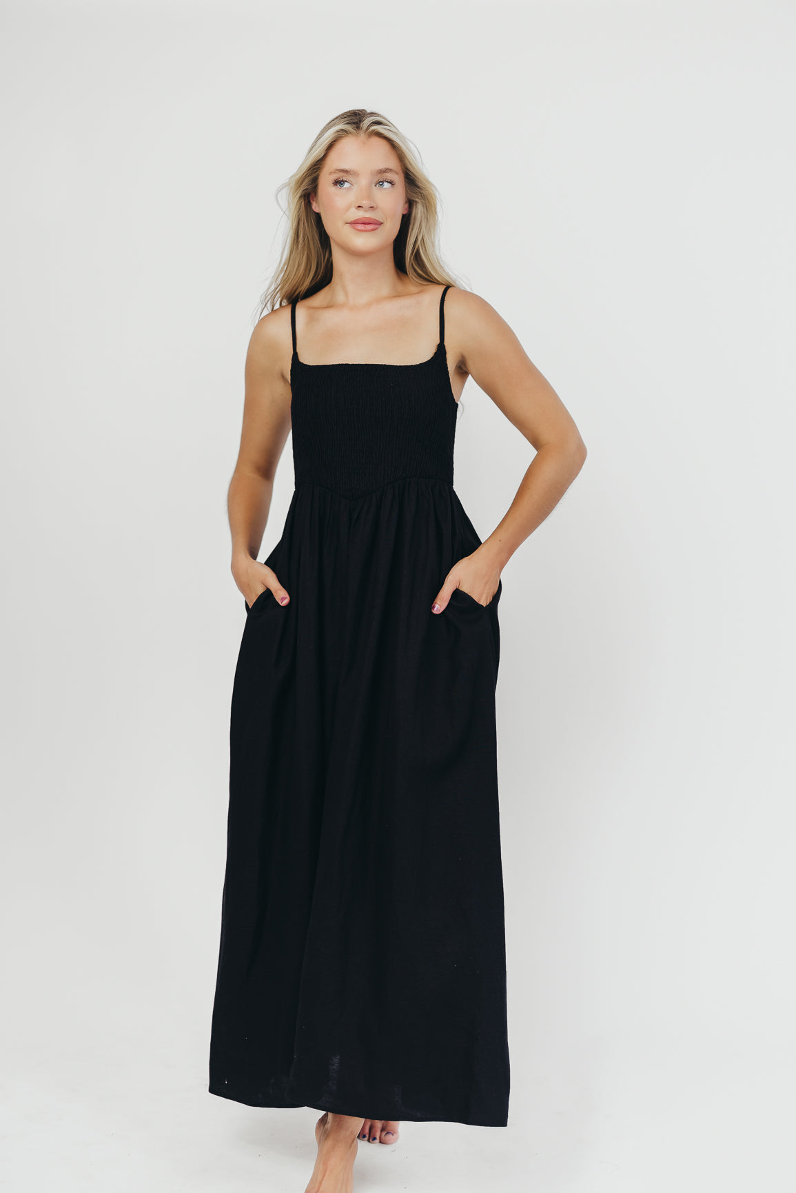 Josefina Smocked Maxi Dress in Black - Bump Friendly – Worth
