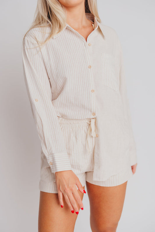 Camden Linen Blend Drawstring Shorts in Natural