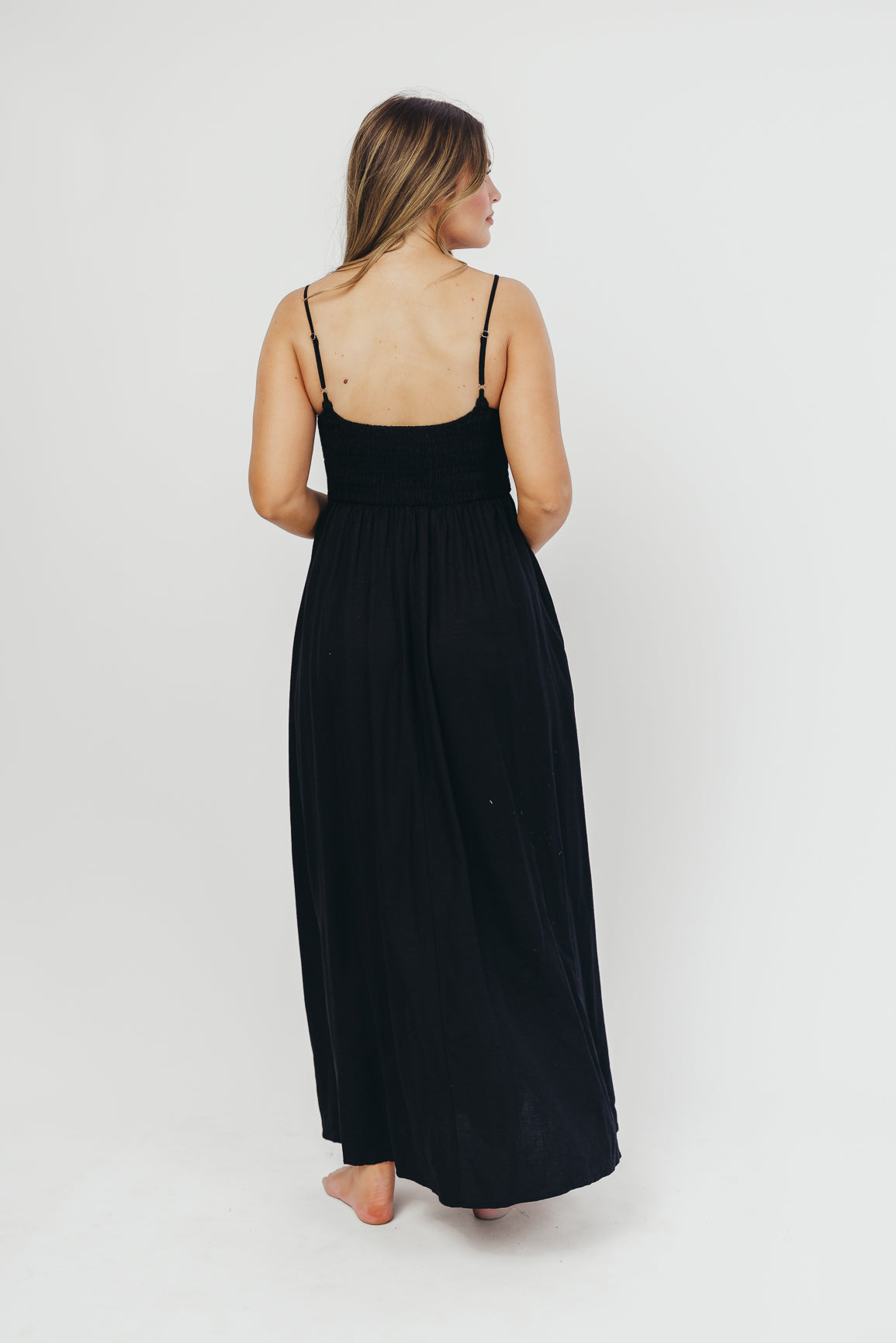 Josefina Smocked Maxi Dress in Black - Bump Friendly – Worth