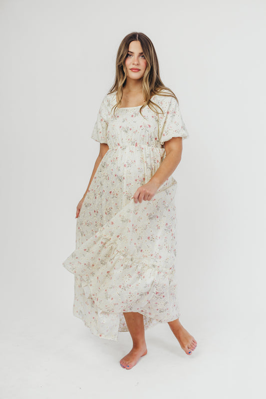Remi Eyelet Floral Maxi Dress in Ivory