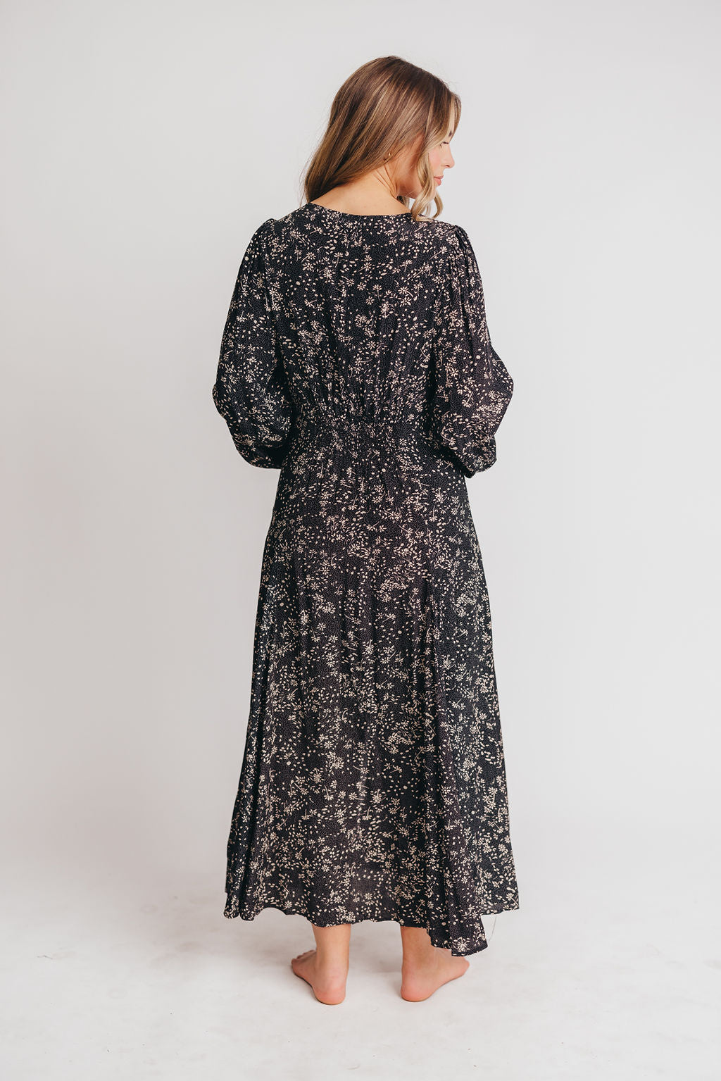 Black floral bell orders sleeve dress