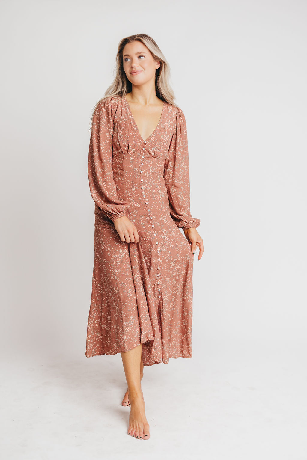 Printed button up 2024 long sleeve maxi dress