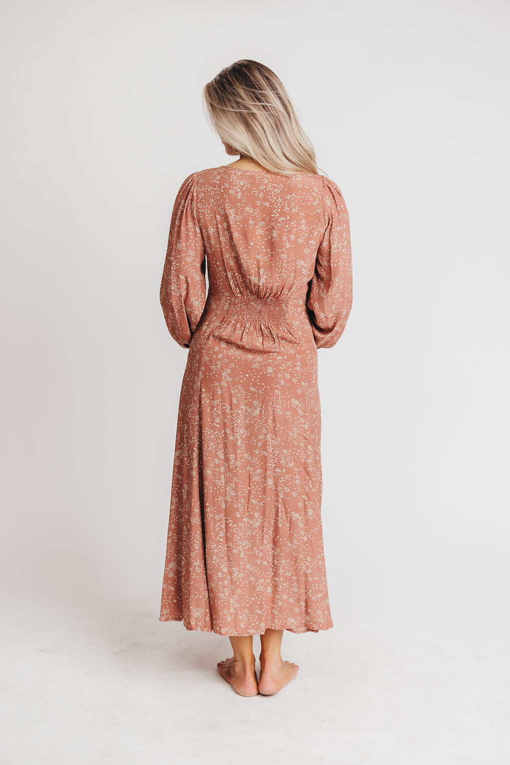 Brandi Long-Sleeve Button-Up Maxi Dress in Rosewood Floral