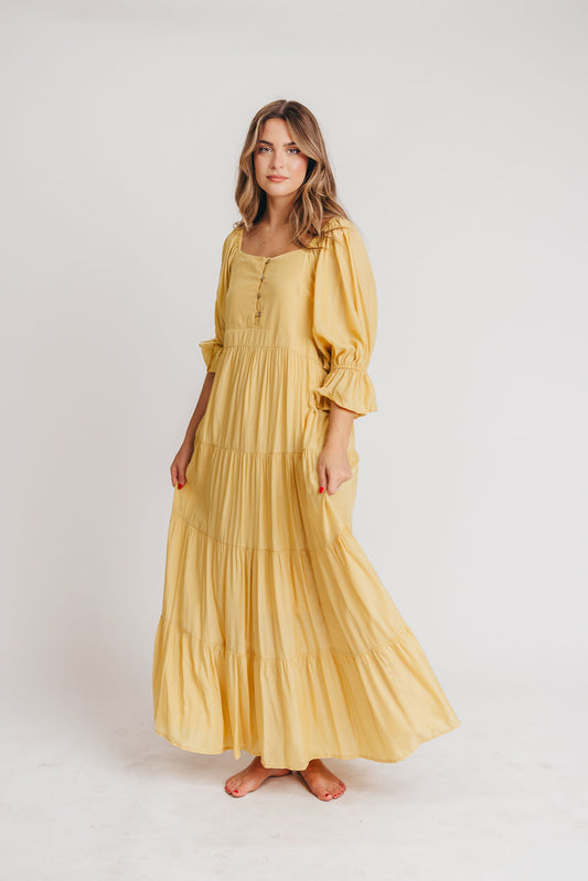 Enya Button Front Maxi Dress in Mustard - Maternity and Nursing Friendly