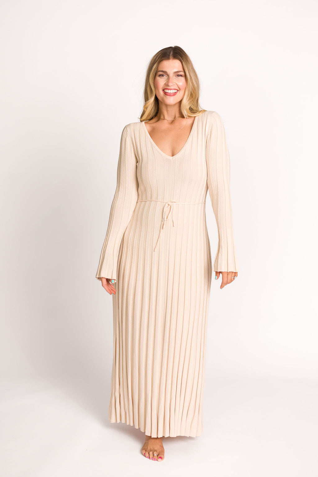 Cream v neck dress best sale