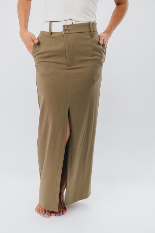 Colin Trouser Maxi Skirt with Contrast Band in Olive
