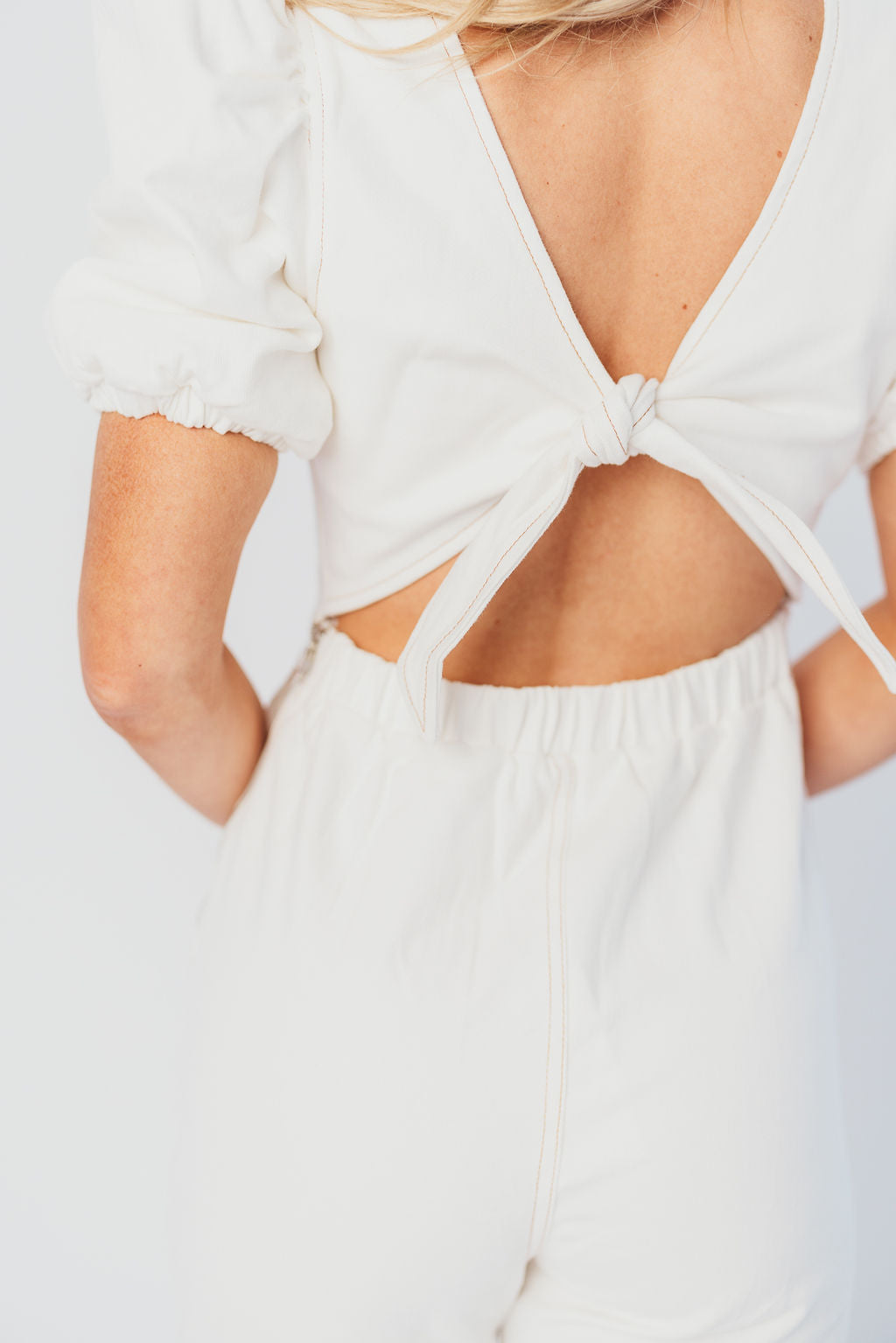 Bambi Puffed Sleeve Jumpsuit in Off-White