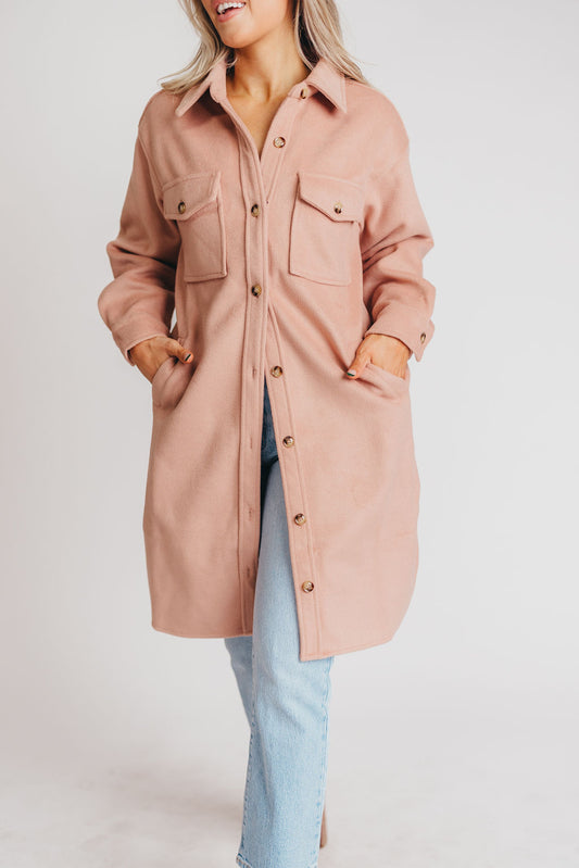 Paramore Cozy Oversized Long Shacket in Dusty Rose