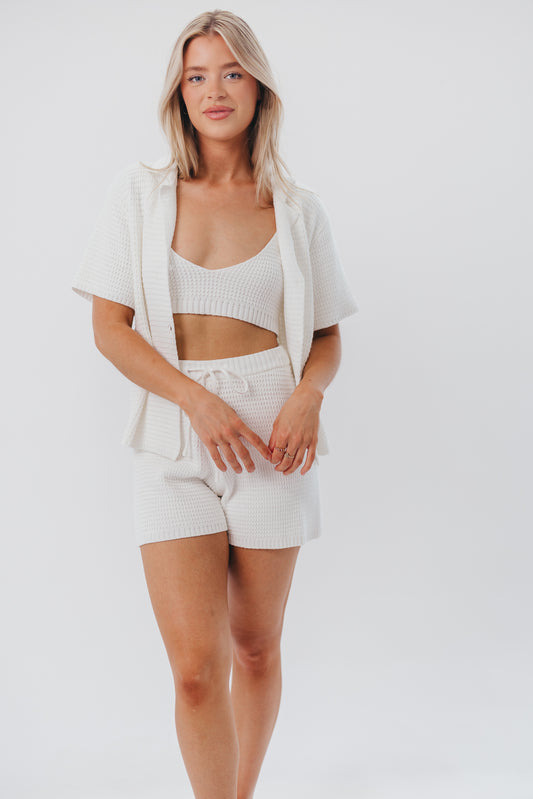 Alexis Cotton Waffle Cardigan Top and Bralette Set in White