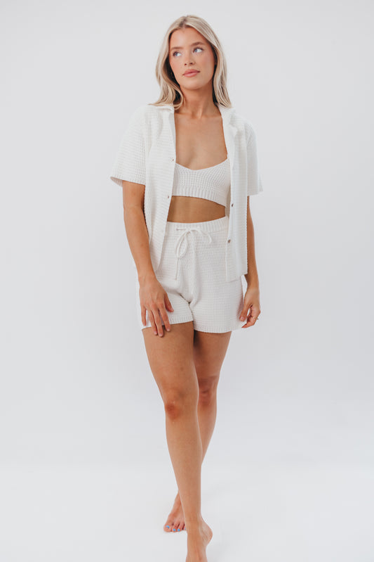 Alexis Cotton Waffle Shorts with Drawstring in White