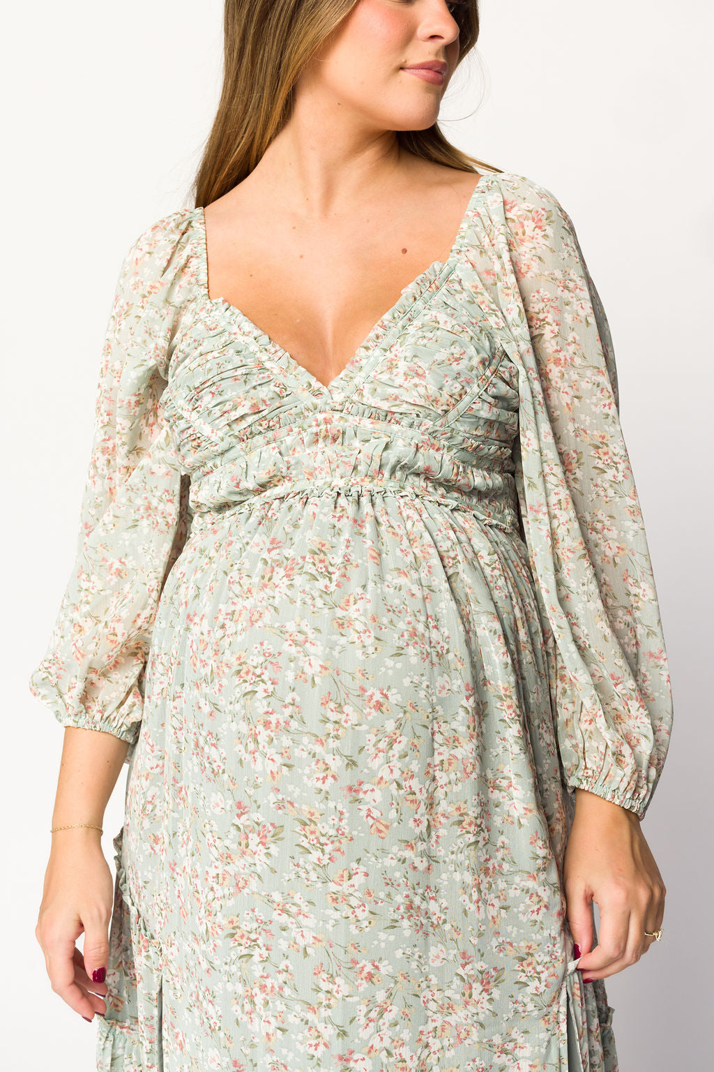 Daphne Long Sleeve Maxi Dress in Sage/Pink/Ivory Floral - Bump Friendly & Inclusive Sizing (XS-3XL) X-Small Daphne Long Sleeve Maxi Dress in Sage/Pink/Ivory Floral - Bump Friendly & Inclusive Sizing (XS-3XL) X-Small