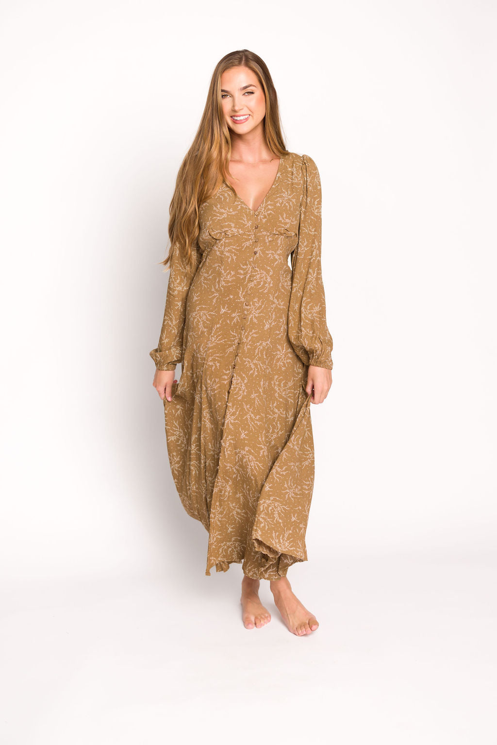 Long sleeve button maxi dress fashion