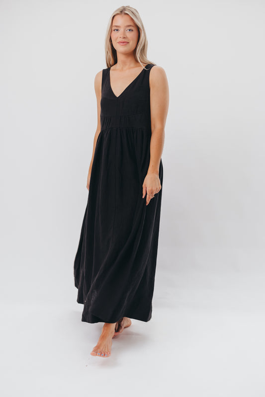 Eleonie 100% Linen Maxi Dress in Black