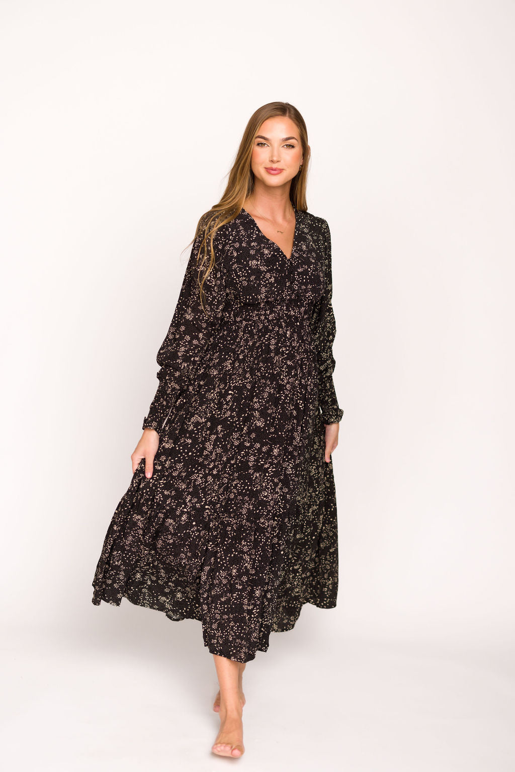 Long sleeve maxi dress with buttons online