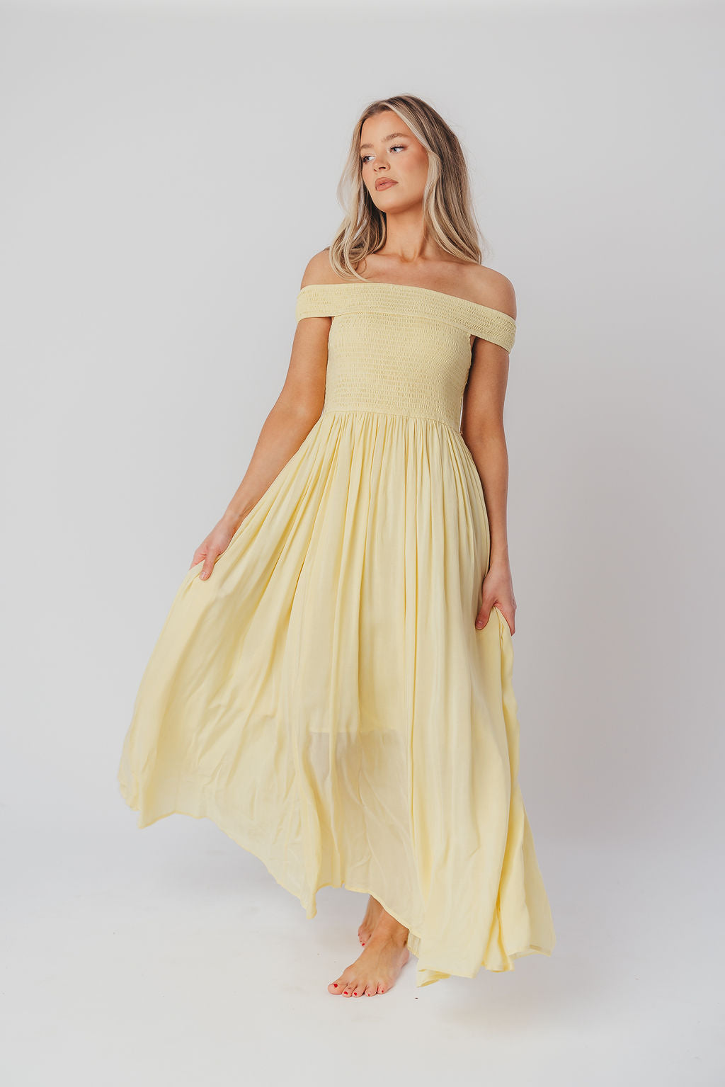 Tatiana Modal Off-the-Shoulder Maxi Dress in Lemon Water