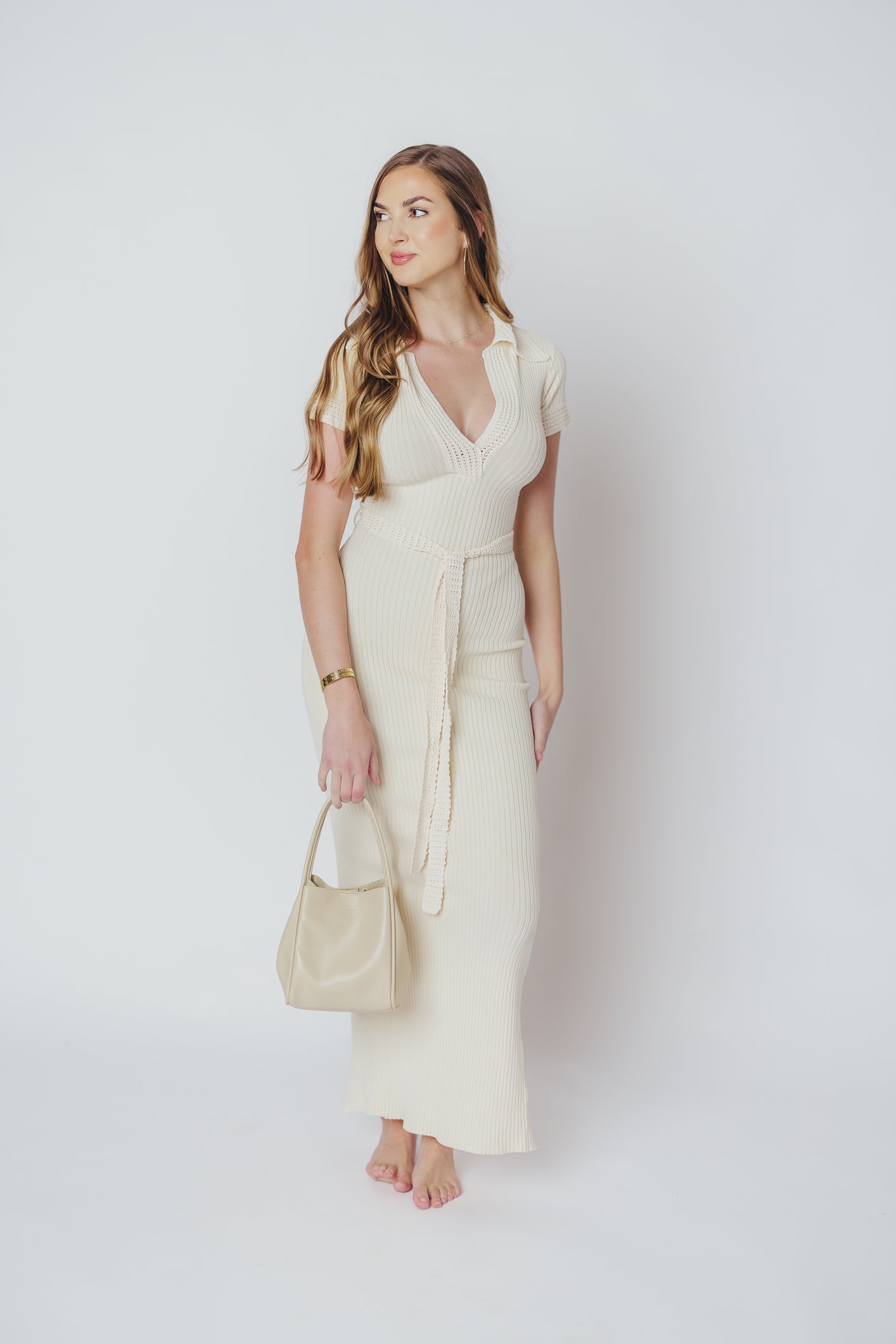 Nina Knit Midi Dress in Cream