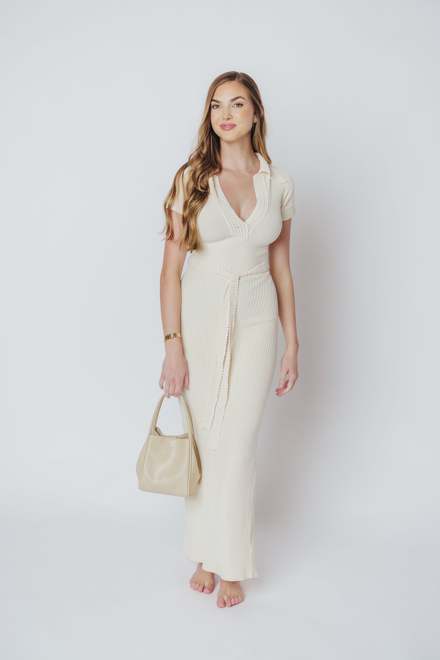 Nina Knit Midi Dress in Cream