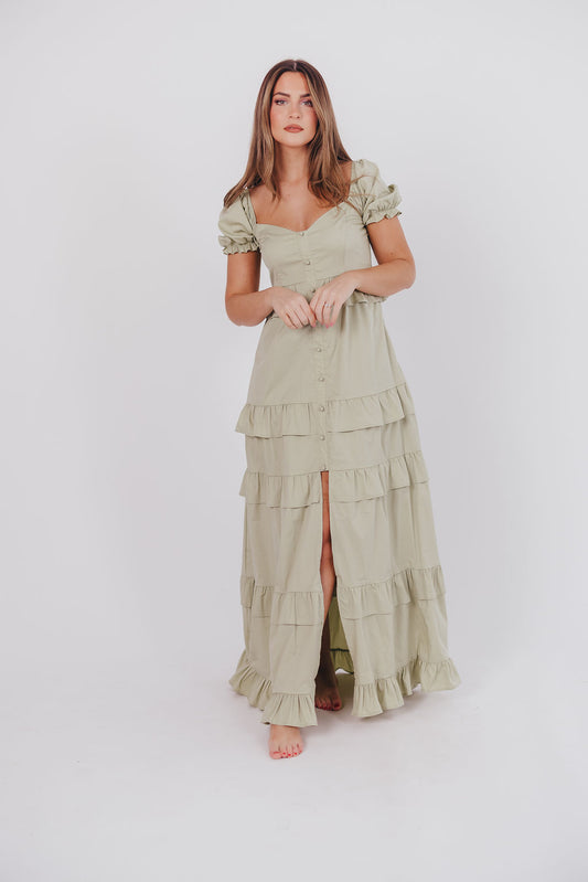 Hattie Ruffle-Tiered Maxi Dress in Pistachio