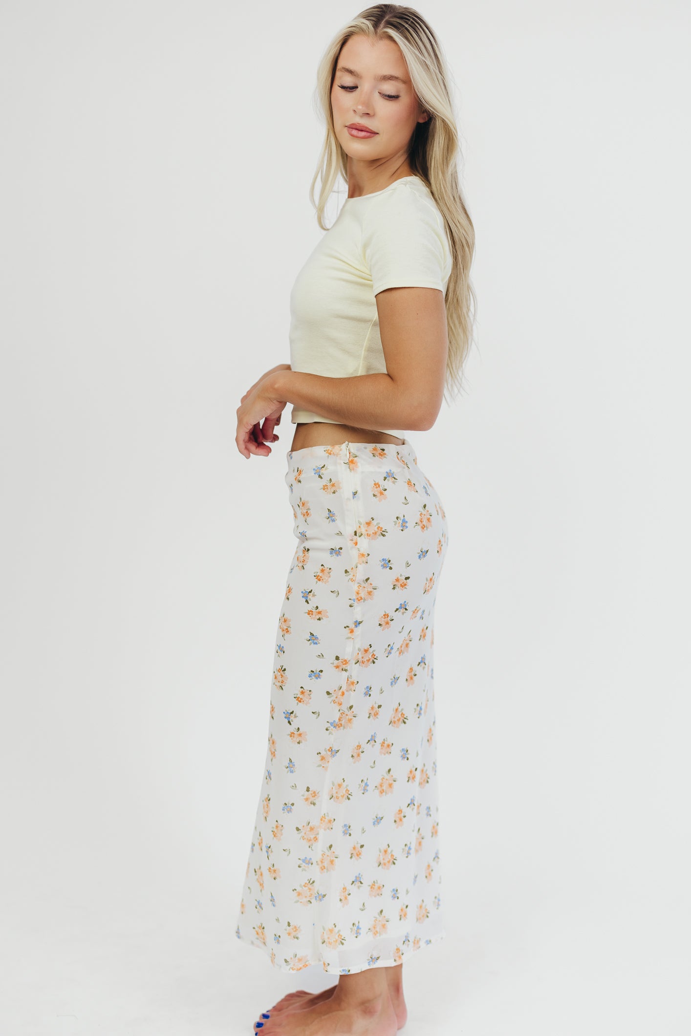 Tessa Bias Cut Maxi Skirt in Cream Floral