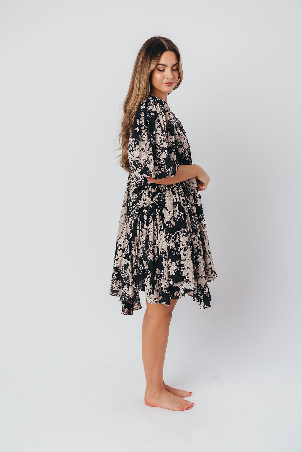 Abigail Asymmetrical Mini Dress in Black - Bump Friendly