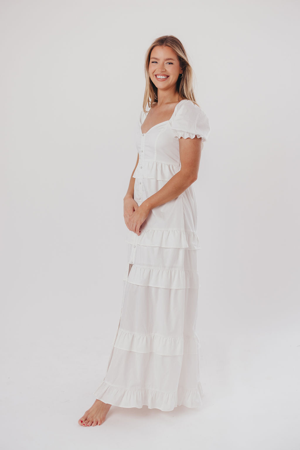 Hattie Ruffle-Tiered Maxi Dress in Off-White