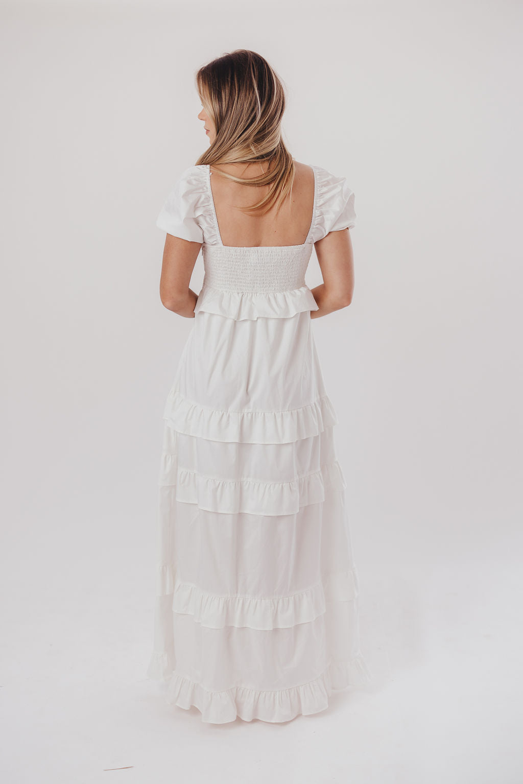 Hattie Ruffle-Tiered Maxi Dress in Off-White