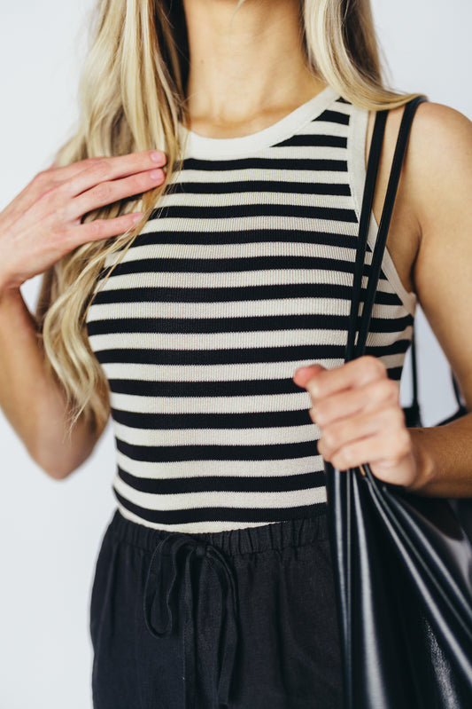 Marcelle Cropped Knit Tank in Natural/Black Stripe