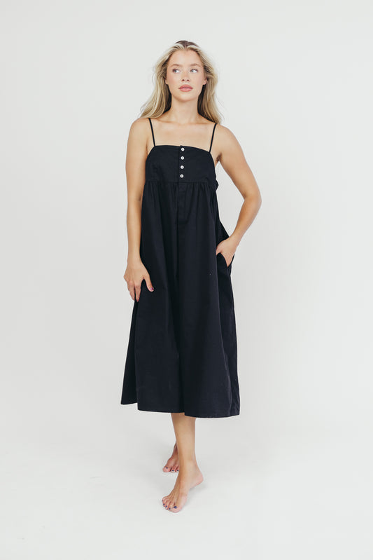 Casey 100% Cotton Midi Dress with Buttons in Navy - Nursing Friendly