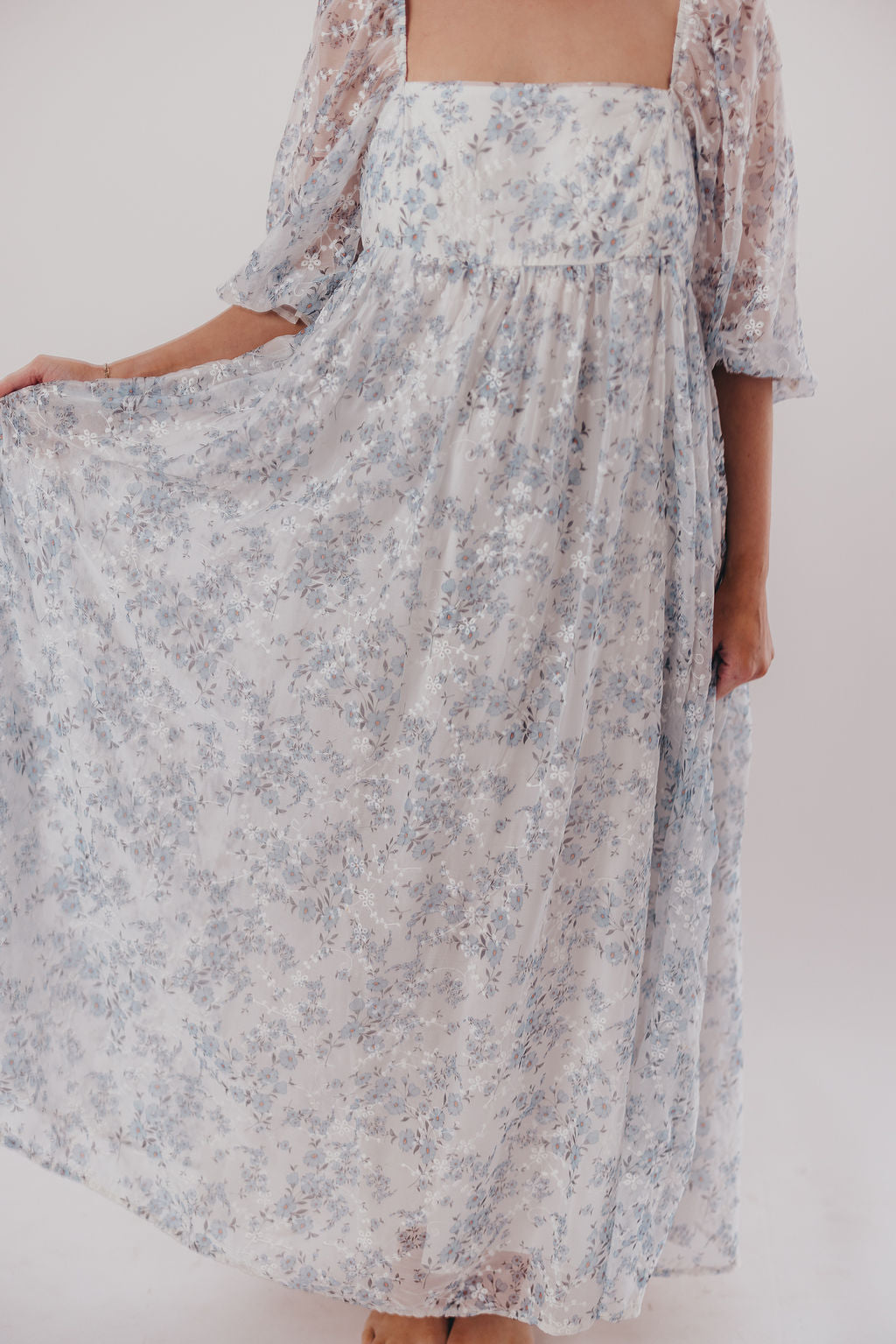 Mona Maxi Dress with Smocking in Blue White - Bump Friendly & Inclusive Sizing (S-3XL)