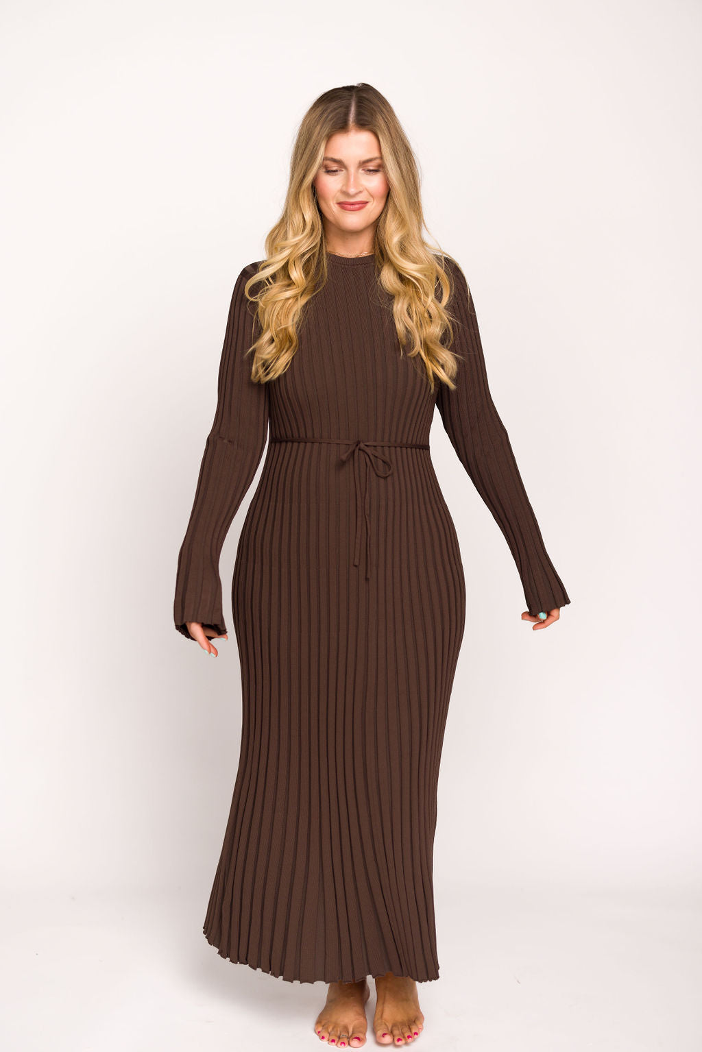 Colette Premium Long Sleeved Ribbed Knit Maxi Dress in Brown - Bump Fr –  Worth Collective