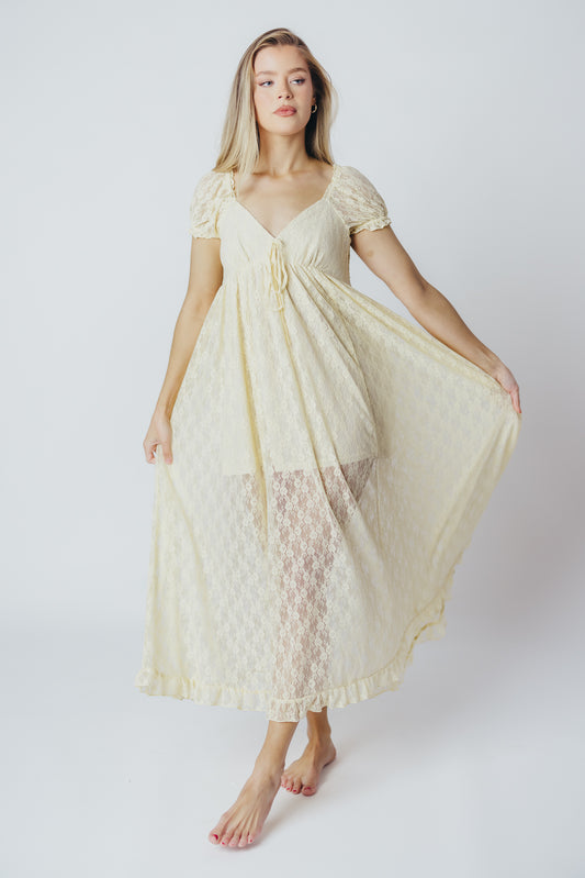 Lindsey Lace Maxi Dress with Ruffles in Ivory