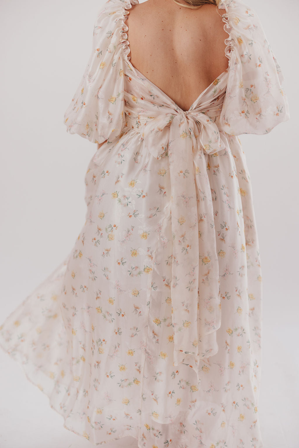 Melody Maxi Dress with Pleats and Bow Detail in Yellow Rose Floral - Bump Friendly & Inclusive Sizing (S-3XL) ($40 OFF THIS WEEK)
