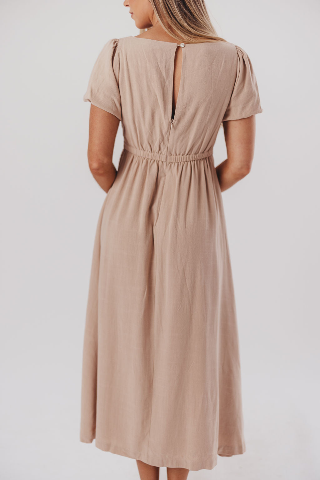 Ainsley Square Neck Midi Dress with Puffed Sleeves in Deep Taupe - Bump Friendly