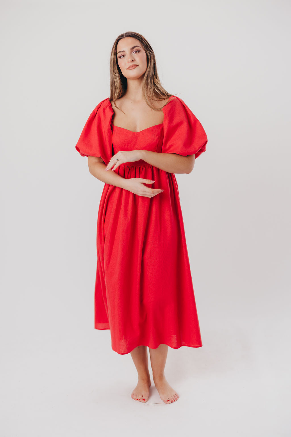 Hamilton Midi Dress in Red - Bump Friendly (S-XL) – Worth Collective