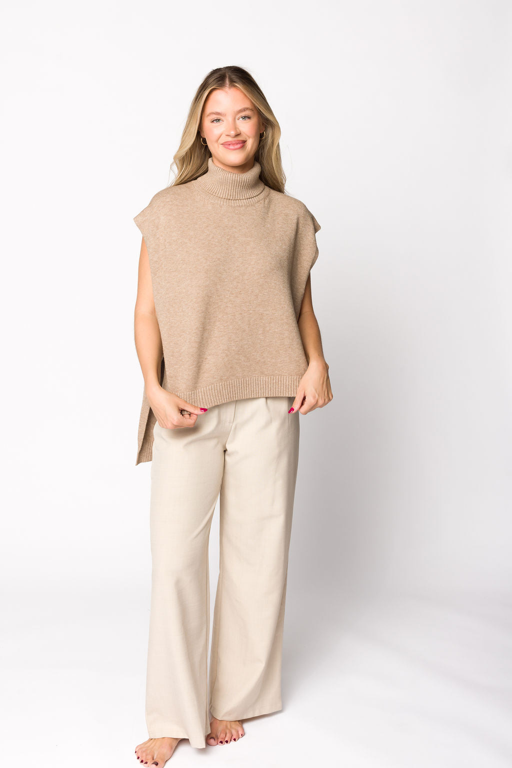 Kat High Low Turtleneck Sweater in Dark Beige Worth Collective