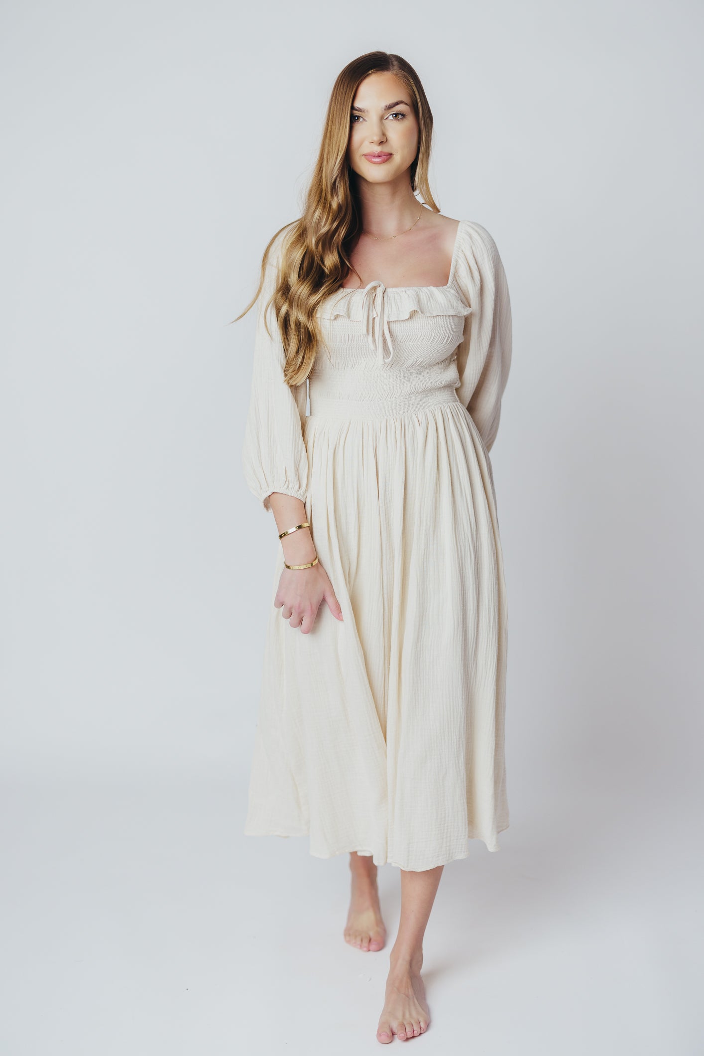 Juliet Midi Dress in Cream - Inclusive Sizing (S-3XL)