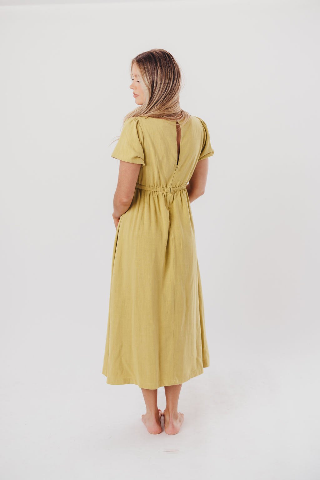 Ainsley Square Neck Midi Dress with Puffed Sleeves in Sweet Pea - Bump Friendly & Inclusive Sizing (S-3XL)
